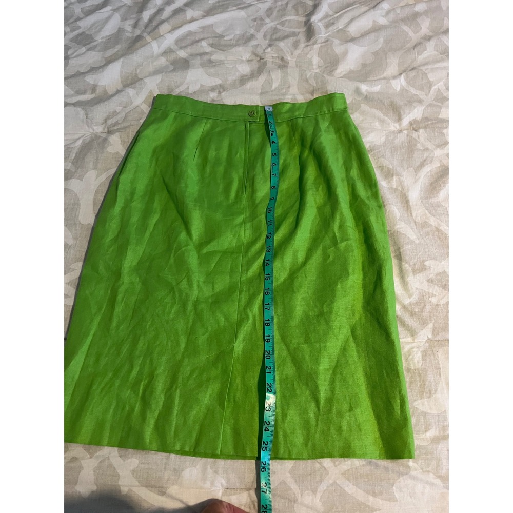 Max Mara Lime Green 100% Linen Pencil Skirt Made in‎ Italy Size 12 - Picture 6 of 10